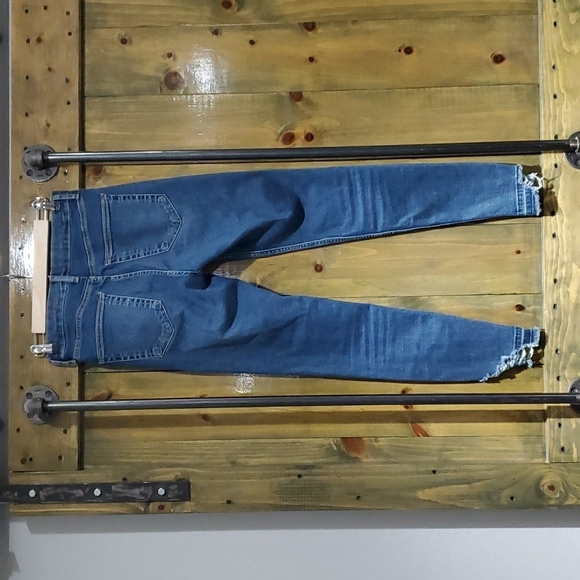 TOPSHOP JAMIE MOTO BLUE DENIM JEANS SIZE 28 x 32 RAW HEM - Picture 5 of 8